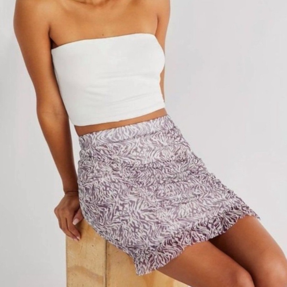 Free People Romi Purple White Zebra Print Mesh Mini Skirt Medium Boho Disco Y2K